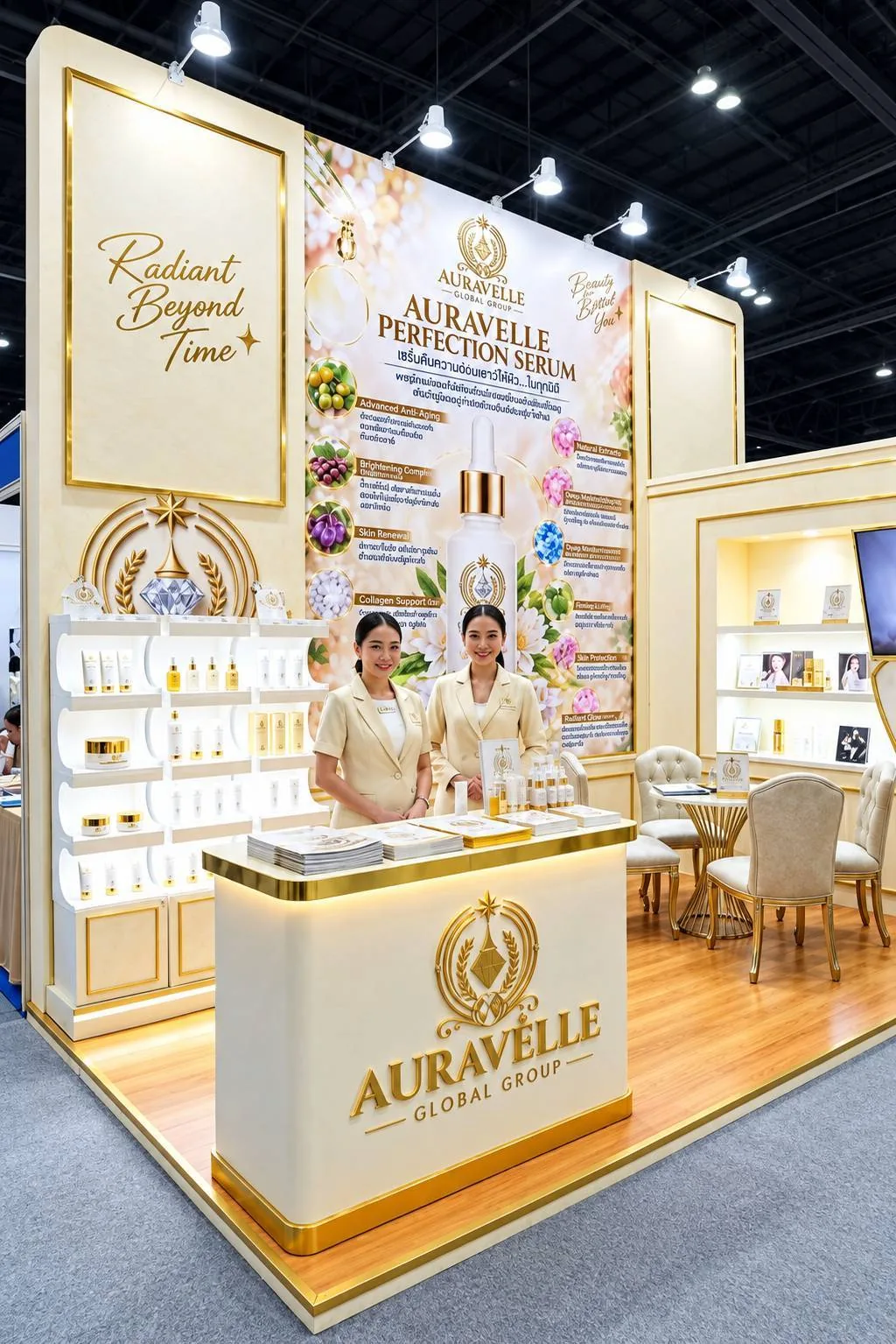 The AURAVÉLLE Perfection Serum exhibition booth