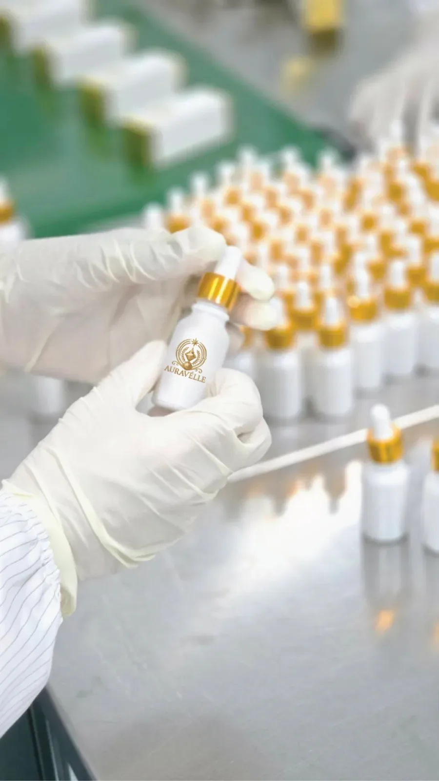 Each serum is inspected for clarity and finish.