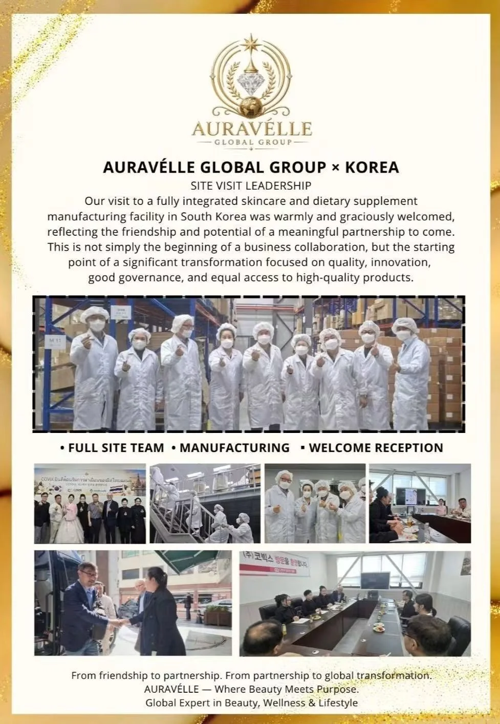 AURAVÉLLE leadership with partners during a manufacturing site visit in South Korea